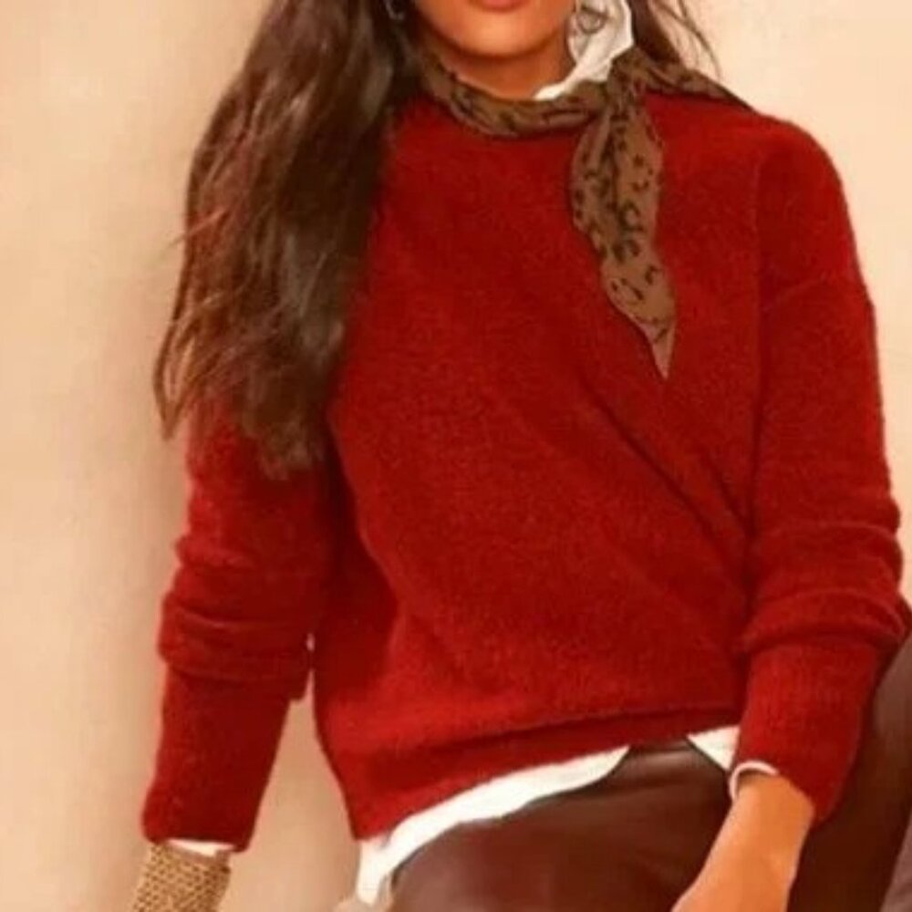 Boucle Pullover Sweater Rust Red